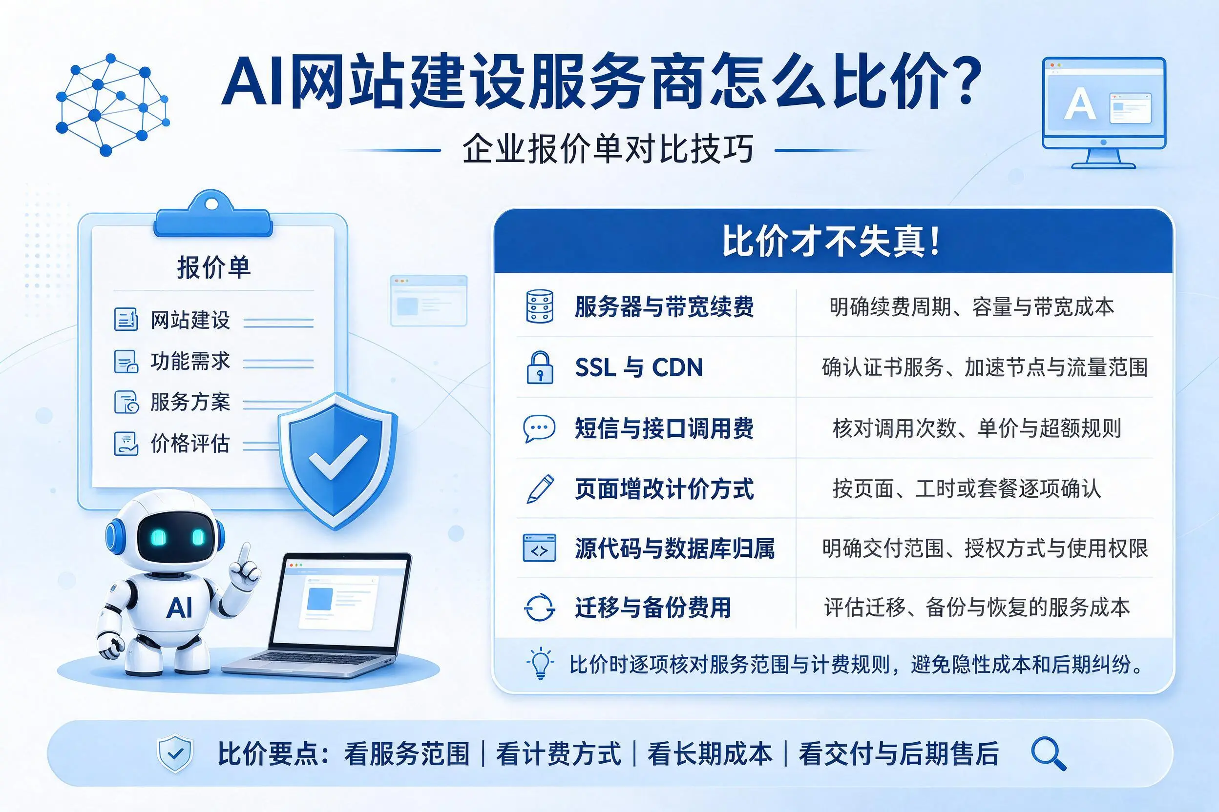 AI网站建设服务商怎么比价？舟山企业报价单对比技巧